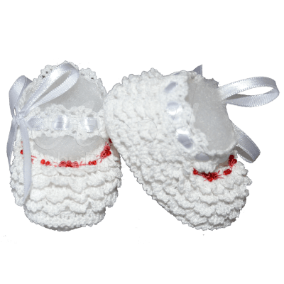 Sapatinho mercê crochê branco com rosinha vermelha - 0 á 3 meses  